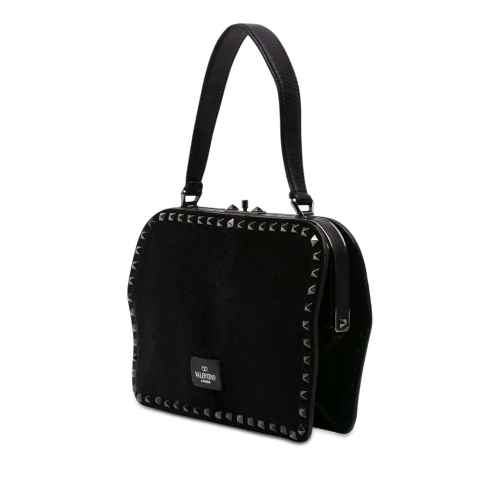 Valentino Pony Hair Rockstud Top Handle Bag Black Very good condition - Back View
