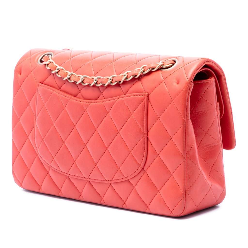 Chanel Medium Classic Lambskin Double Flap Orange Leather Very good condition - Back View