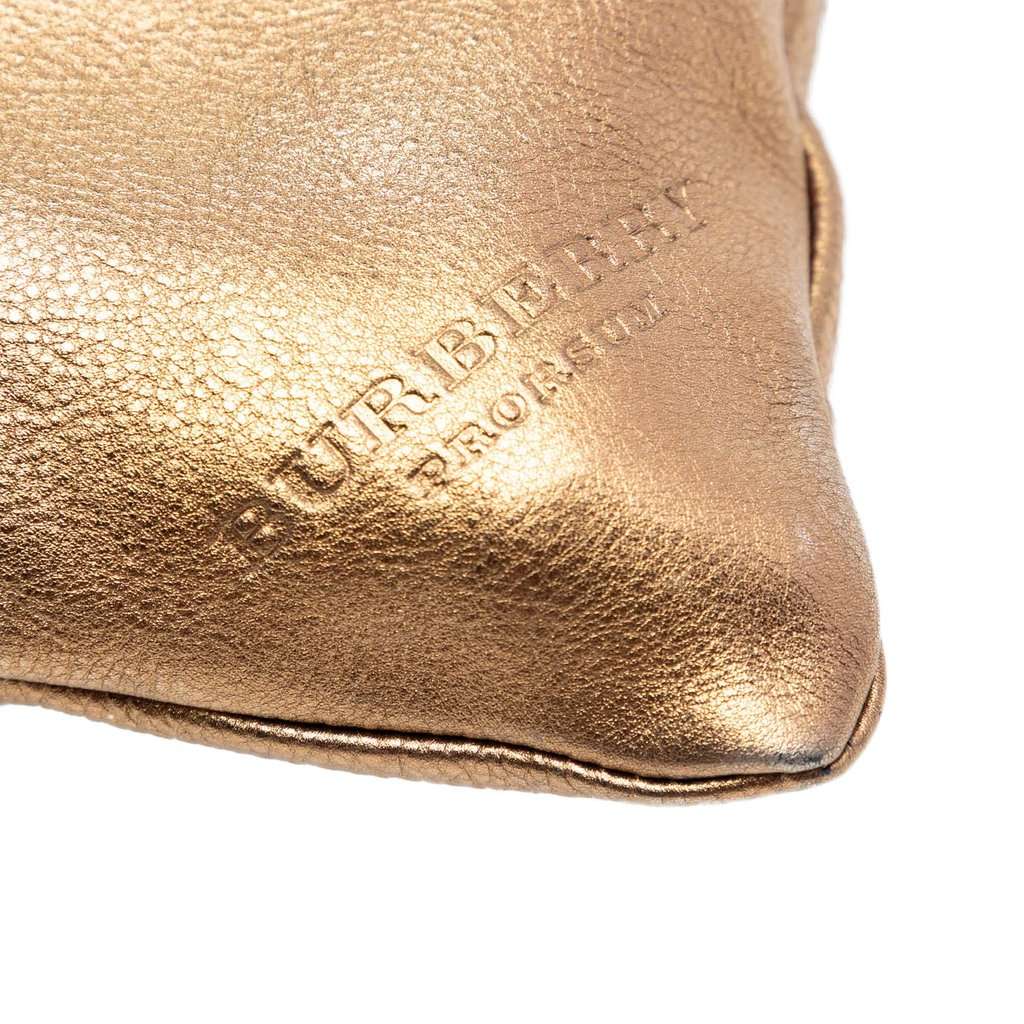 Burberry Metallic Grained Calfskin Drawstring Sling Bag Gold Leather Very good condition - Box View