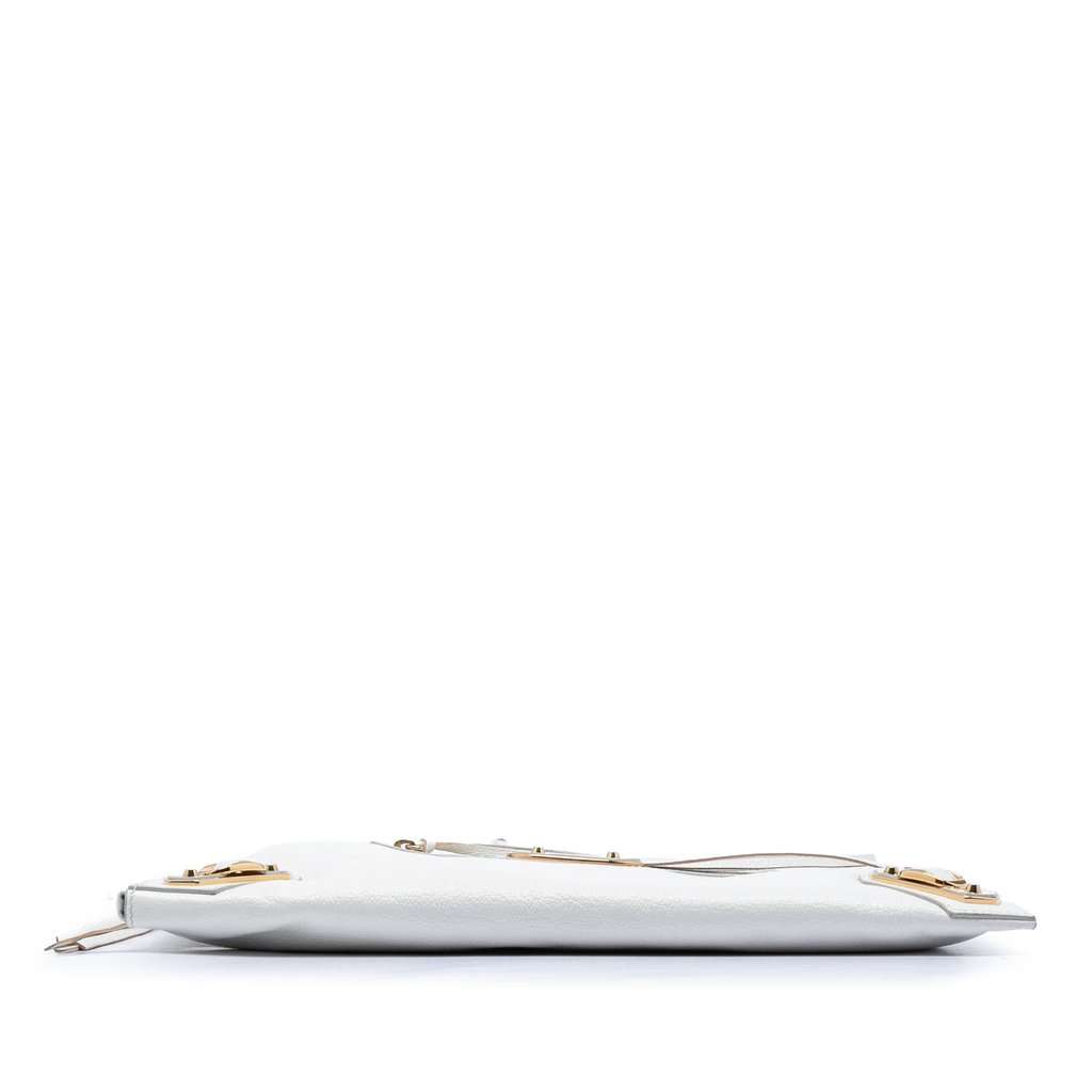 Balenciaga Chevre Motocross Classic Metallic Edge Clutch White Leather Very good condition - Inside View