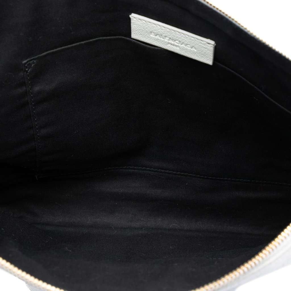 Balenciaga Chevre Motocross Classic Metallic Edge Clutch White Leather Very good condition - Model View