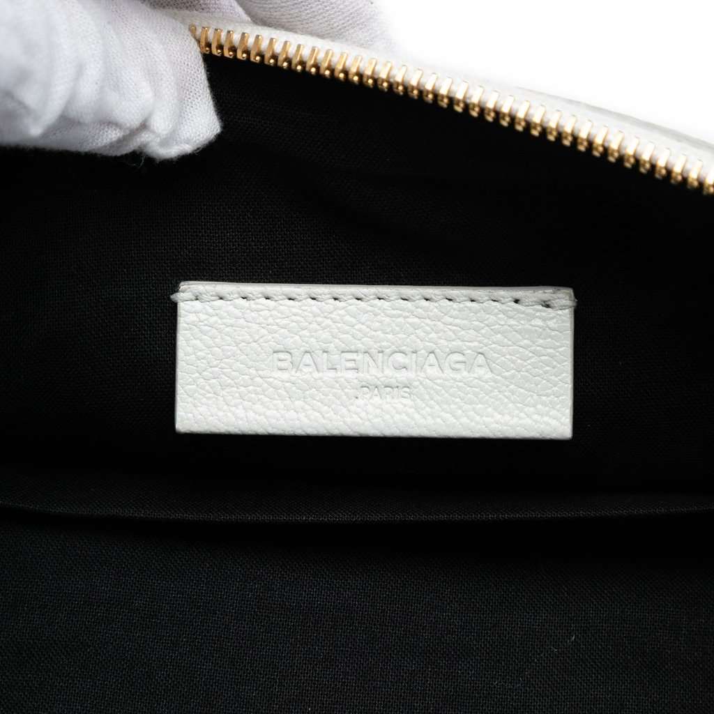 Balenciaga Chevre Motocross Classic Metallic Edge Clutch White Leather Very good condition - Box View