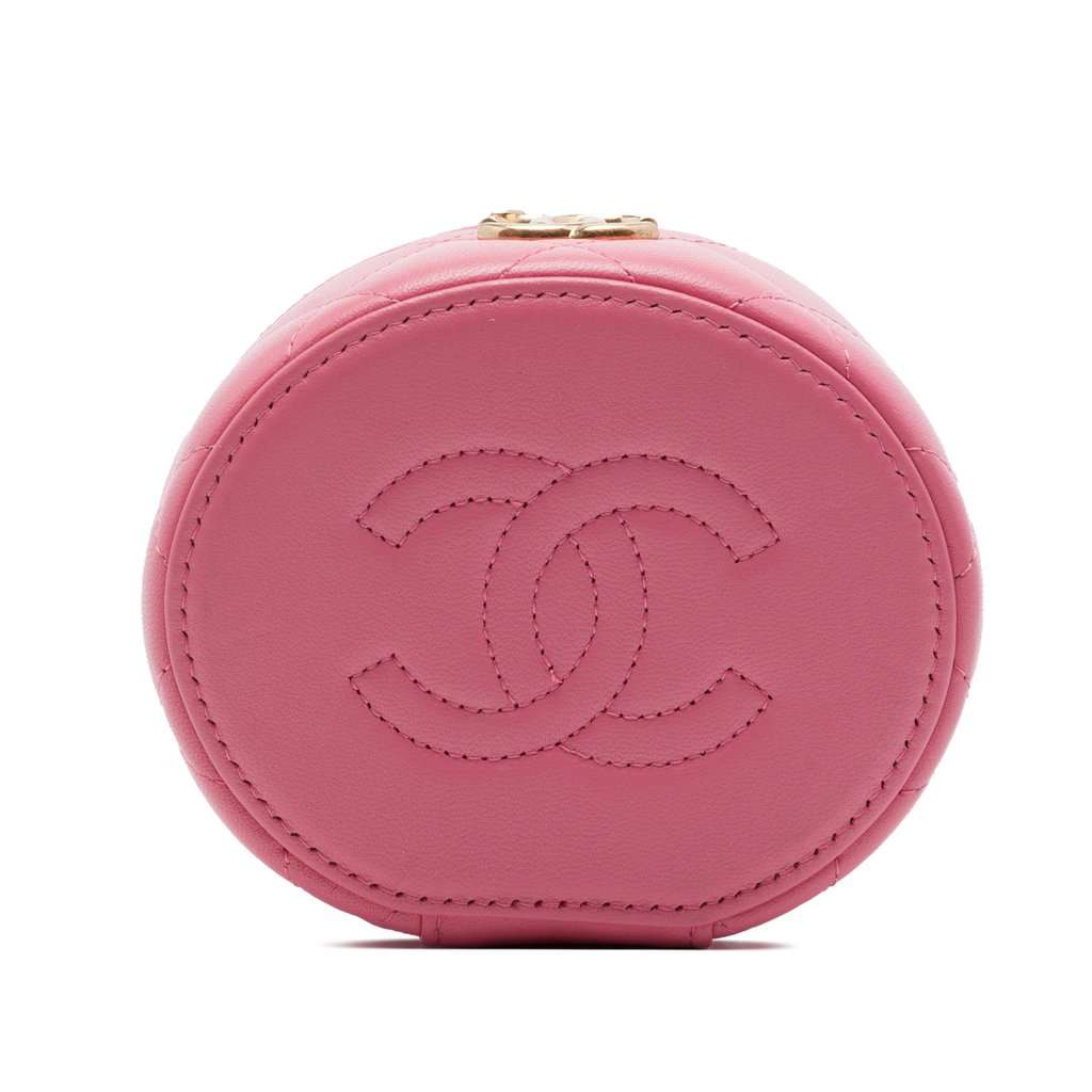 Chanel Mini CC Quilted Lambskin Pearl Top Handle Vanity Case with Chain Pink Leather Very good - Inside View