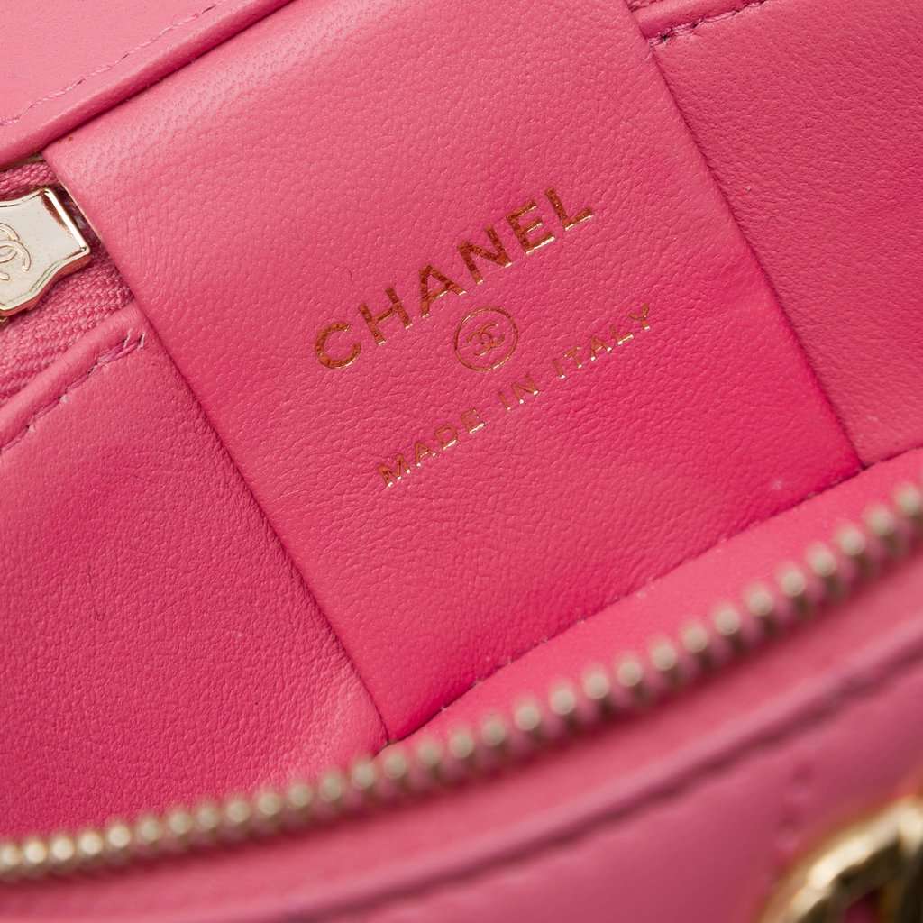 Chanel Mini CC Quilted Lambskin Pearl Top Handle Vanity Case with Chain Pink Leather Very good - Box View