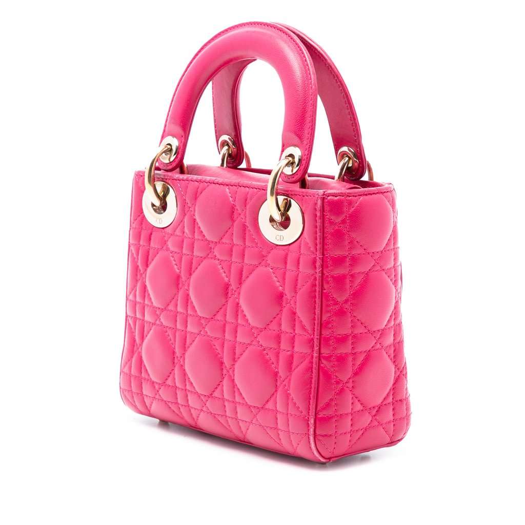Dior Mini Lambskin Cannage Lady Dior Pink Leather Very good condition - Back View