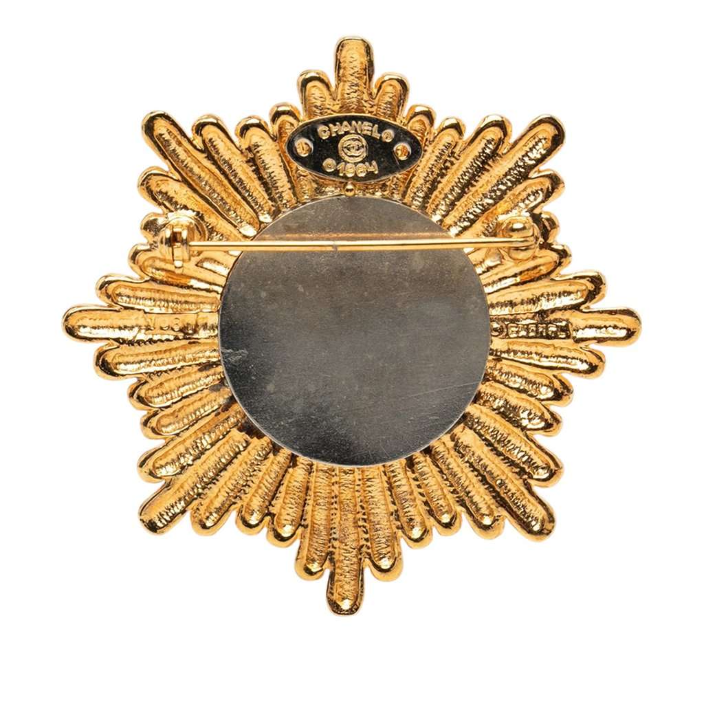 Chanel CC Gold Plated Starburst Brooch Gold Metal Very good condition - Back View