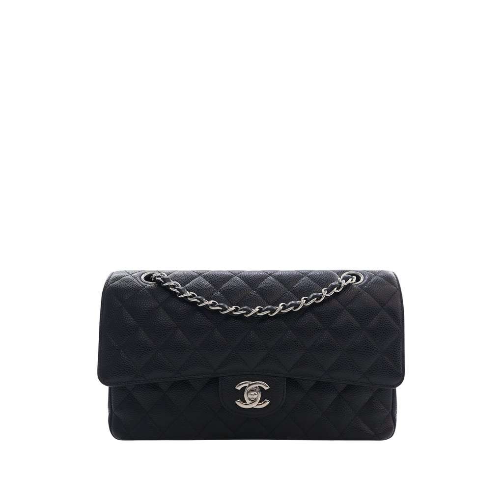 Chanel Medium Classic Caviar Double Flap Black Leather Very good - Front View