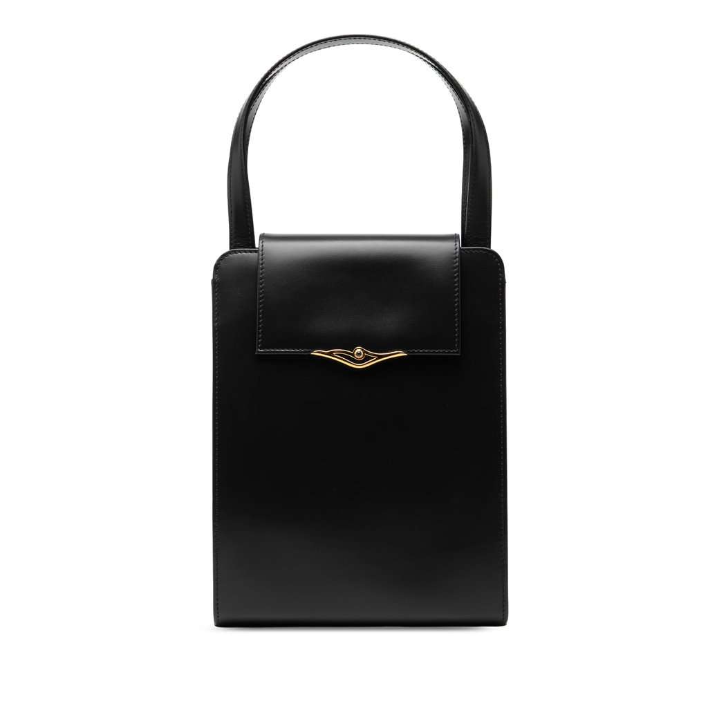 Cartier Leather Sapphire Line Handbag Black Leather Very good - Front View