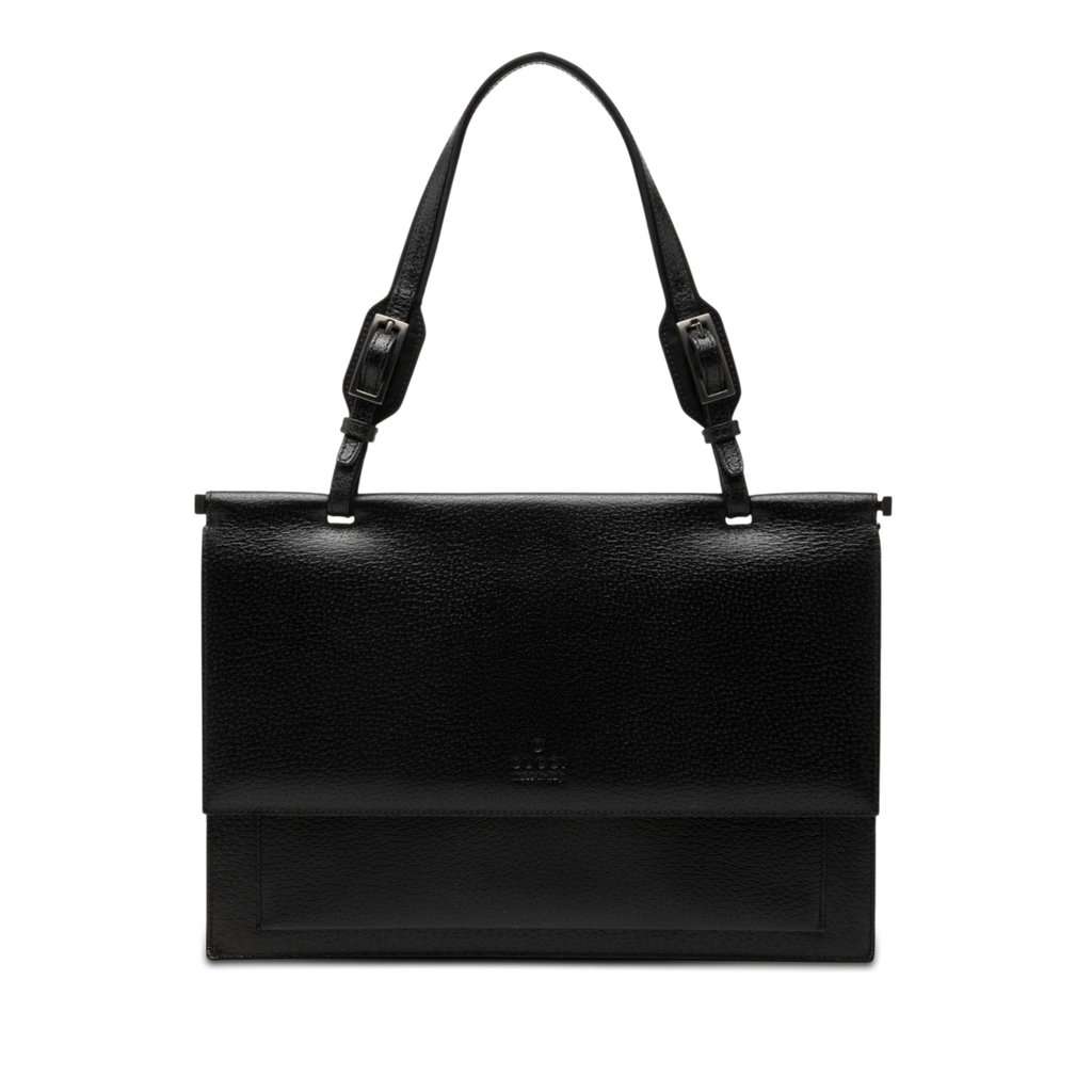 Gucci Grained Calfskin Top Handle Bag Black Leather Very good - Front View