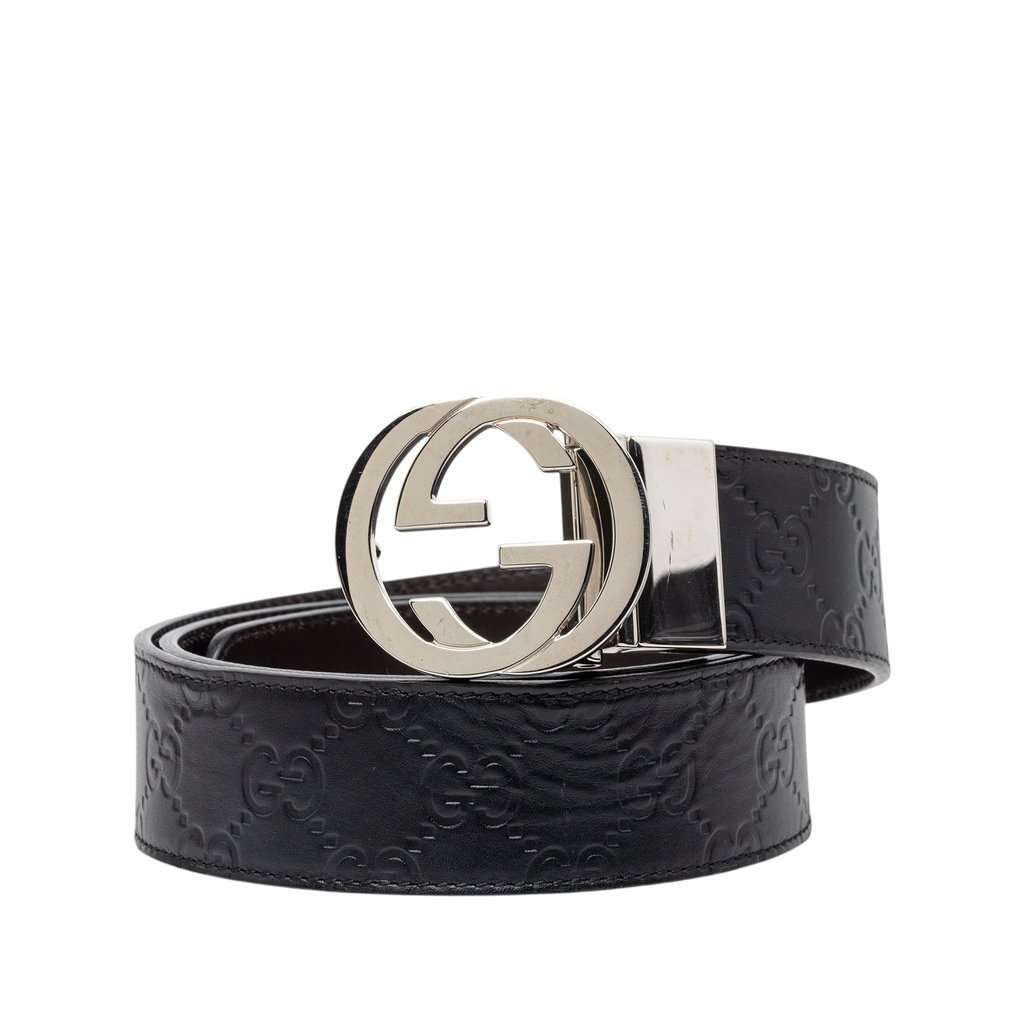 Gucci Guccissima Interlocking G Buckle Reversible Belt Black Leather Very good condition - Front View