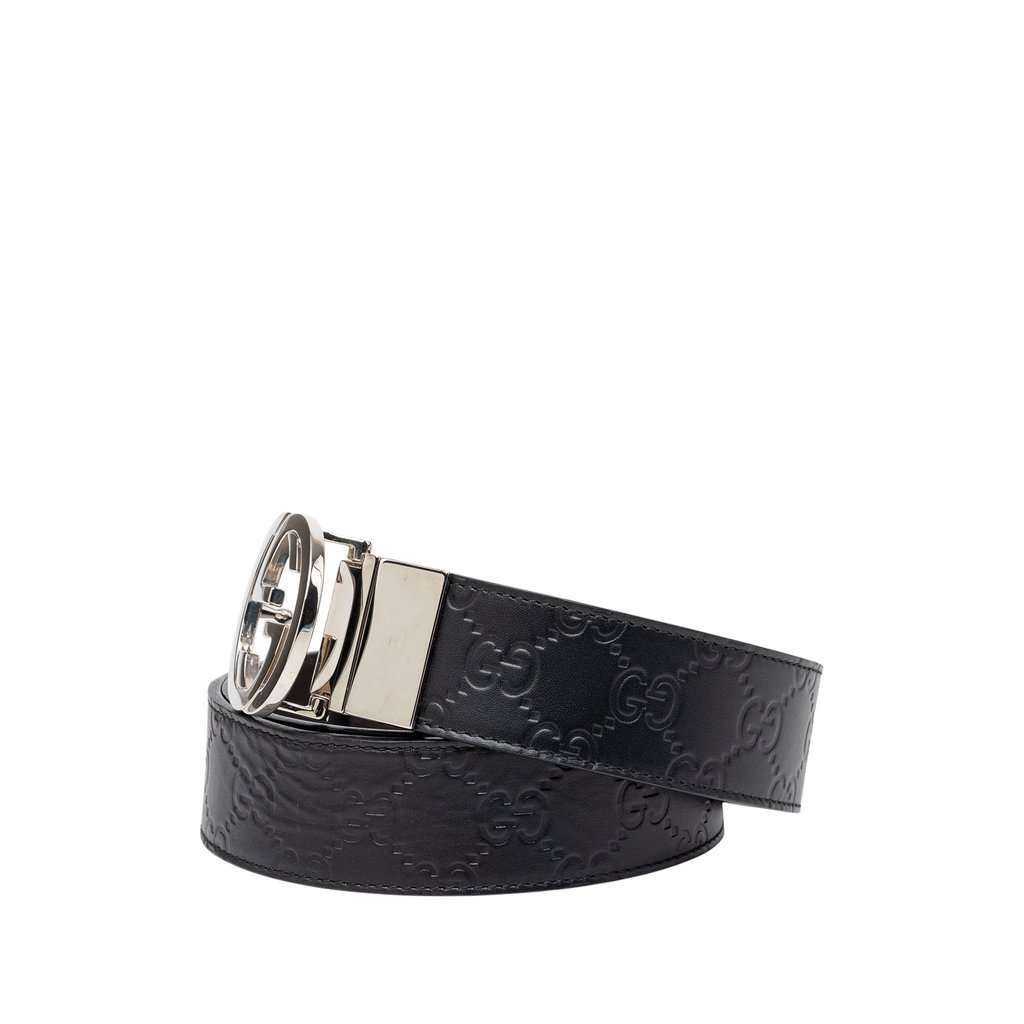Gucci Guccissima Interlocking G Buckle Reversible Belt Black Leather Very good condition - Back View