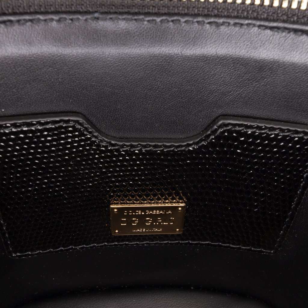 Dolce & Gabbana Floral Embroidered Raffia and Lizard Embossed Calfskin DG Girls Vanity Bag Black Very good - Box View