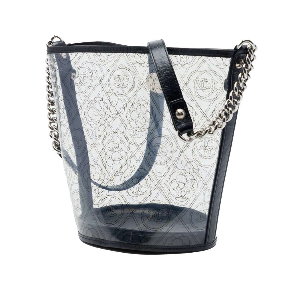Chanel Medium PVC and Crumpled Calfskin Camellia Coco Bucket Bag Black Plastic Very good - Back View