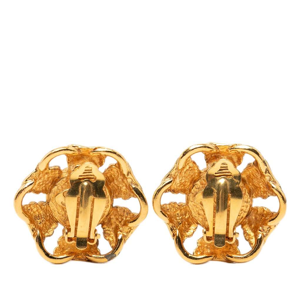 Chanel Gold Plated Faux Pearl Wavy Clip On Earrings Gold Metal Very good condition - Back View