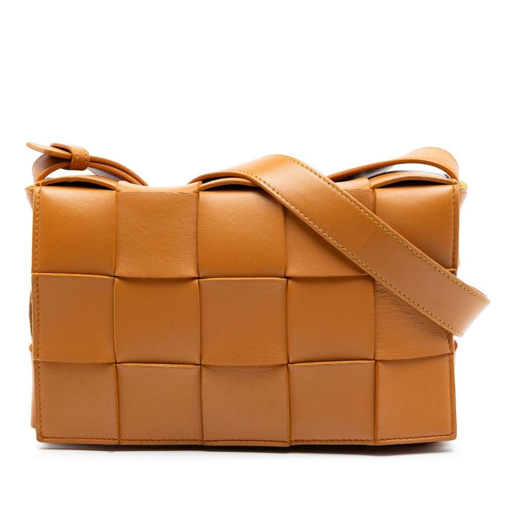 Bottega Veneta Nappa Intrecciato Cassette Crossbody Brown Leather Very good condition - Front View
