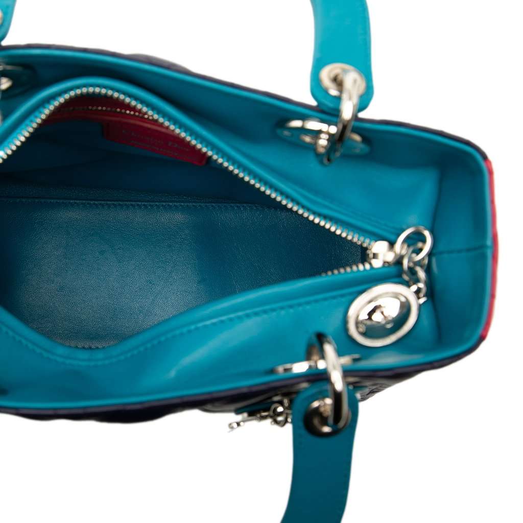 Dior Medium Tricolor Lambskin Cannage Lady Dior Blue Leather Very good - Model View