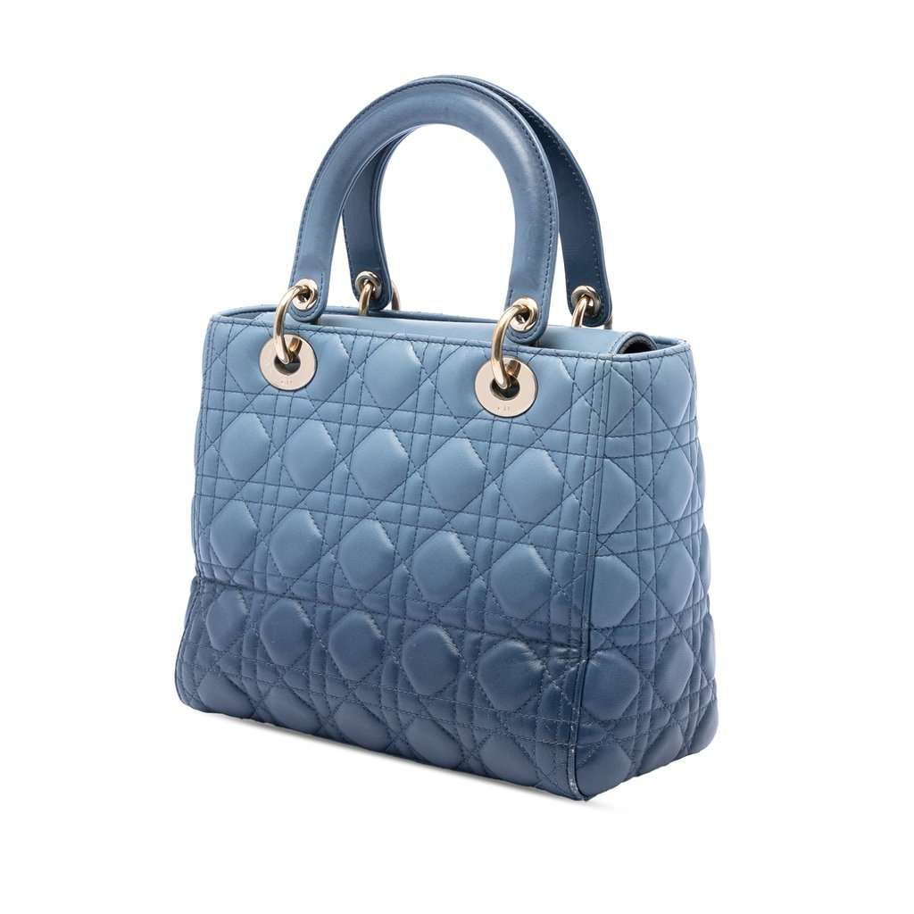 Dior Medium Ombre Lambskin Cannage Lady Dior Blue Leather Very good condition - Back View