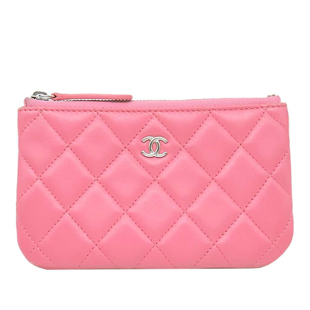 Chanel CC Quilted Lambskin Pouch Pink Leather Very good condition - Front View