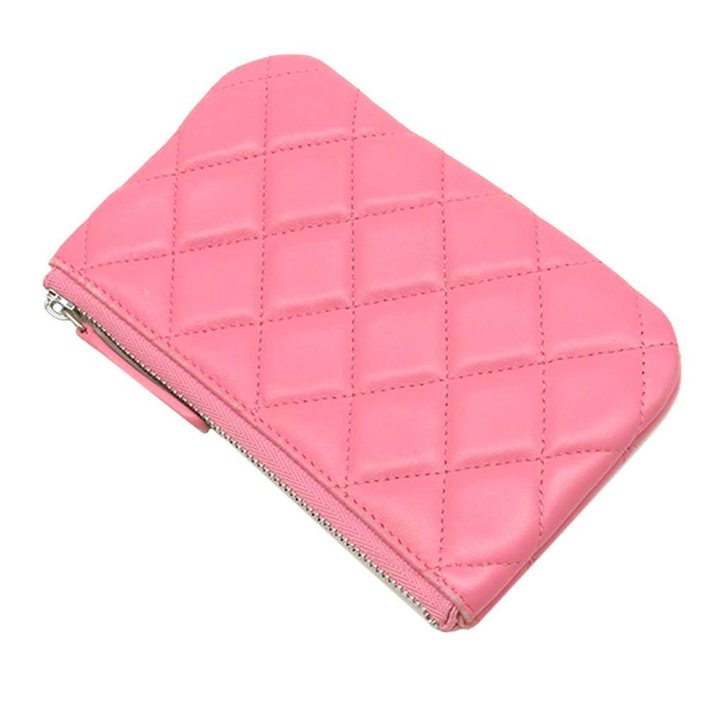 Chanel CC Quilted Lambskin Pouch Pink Leather Very good condition - Back View