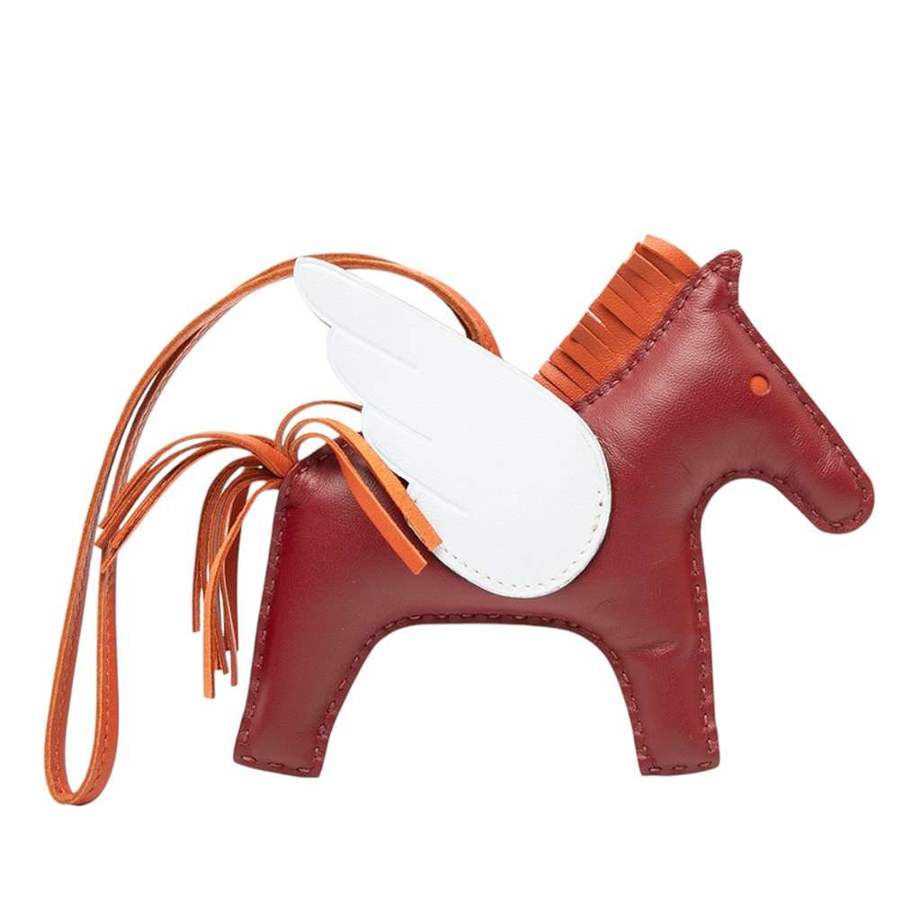 Hermès Milo Lambskin and Swift Grigri Rodeo Pegase Bag Charm PM Red Leather Very good condition - Back View