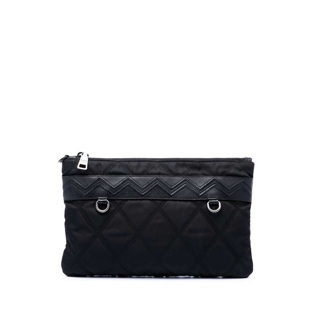 Prada Saffiano Trimmed Tessuto Impunturato Clutch Black Very good - Front View