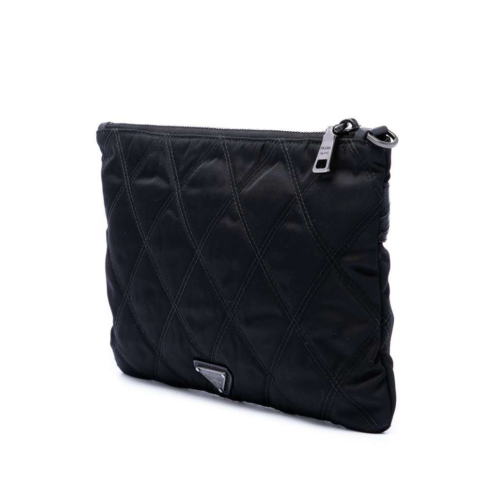 Prada Saffiano Trimmed Tessuto Impunturato Clutch Black Very good - Back View