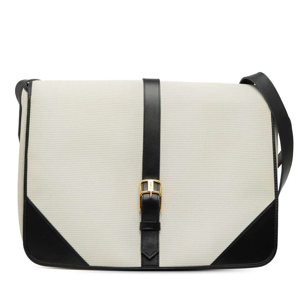 Saint Laurent Leather Trimmed Canvas Messenger Bag White Very good - Front View