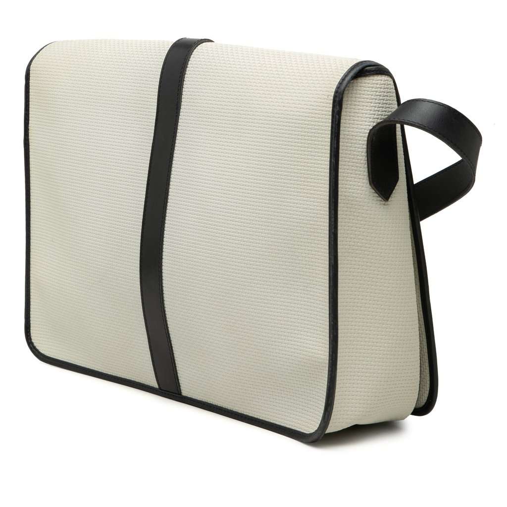 Saint Laurent Leather Trimmed Canvas Messenger Bag White Very good - Back View