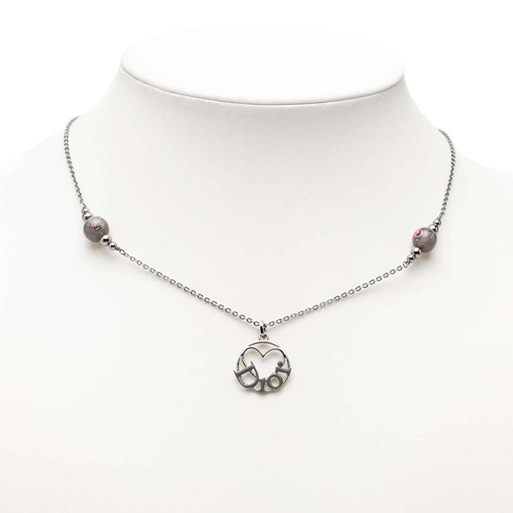 Dior Brass Heart Logo Pendant Necklace Silver Metal Very good condition - Box View