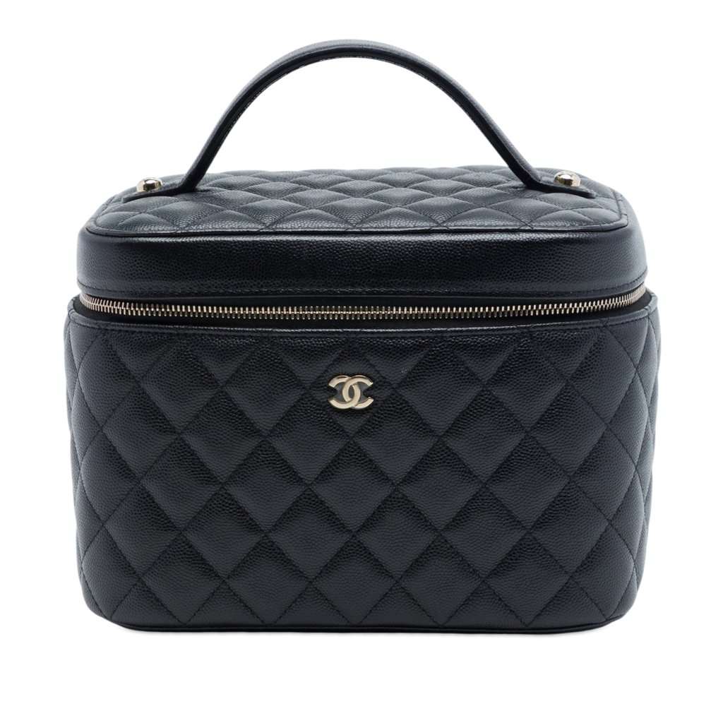 Chanel Medium CC Quilted  Caviar Vanity Case Black Leather Very good condition - Front View