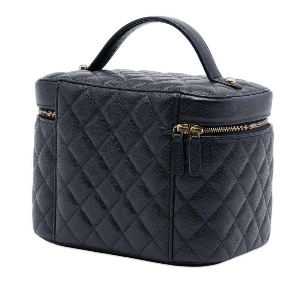 Chanel Medium CC Quilted  Caviar Vanity Case Black Leather Very good condition - Back View