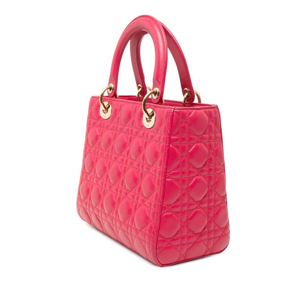 Dior Medium Lambskin Cannage Lady Dior Pink Leather Very good - Back View