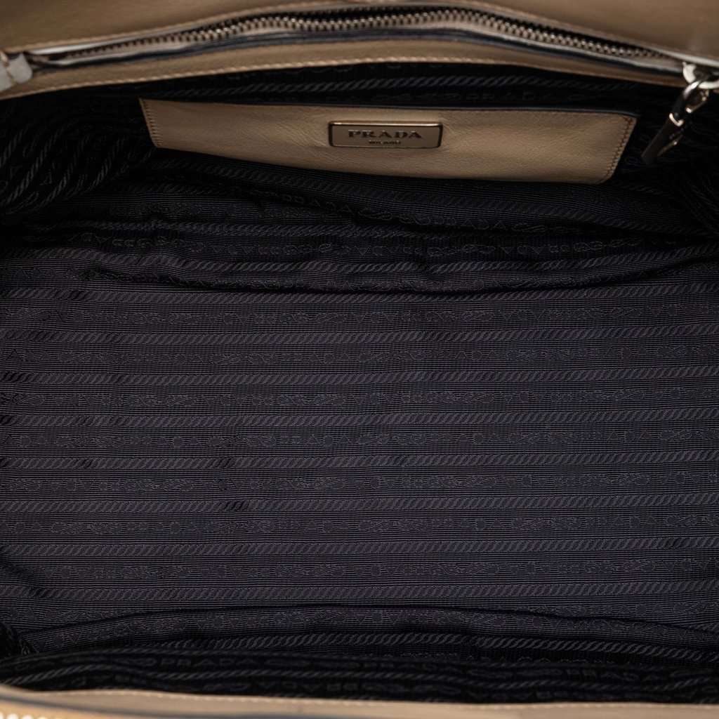 Prada Bicolor Glace Calf Twin Pocket Double Handle Satchel Beige Leather Very good condition - Model View