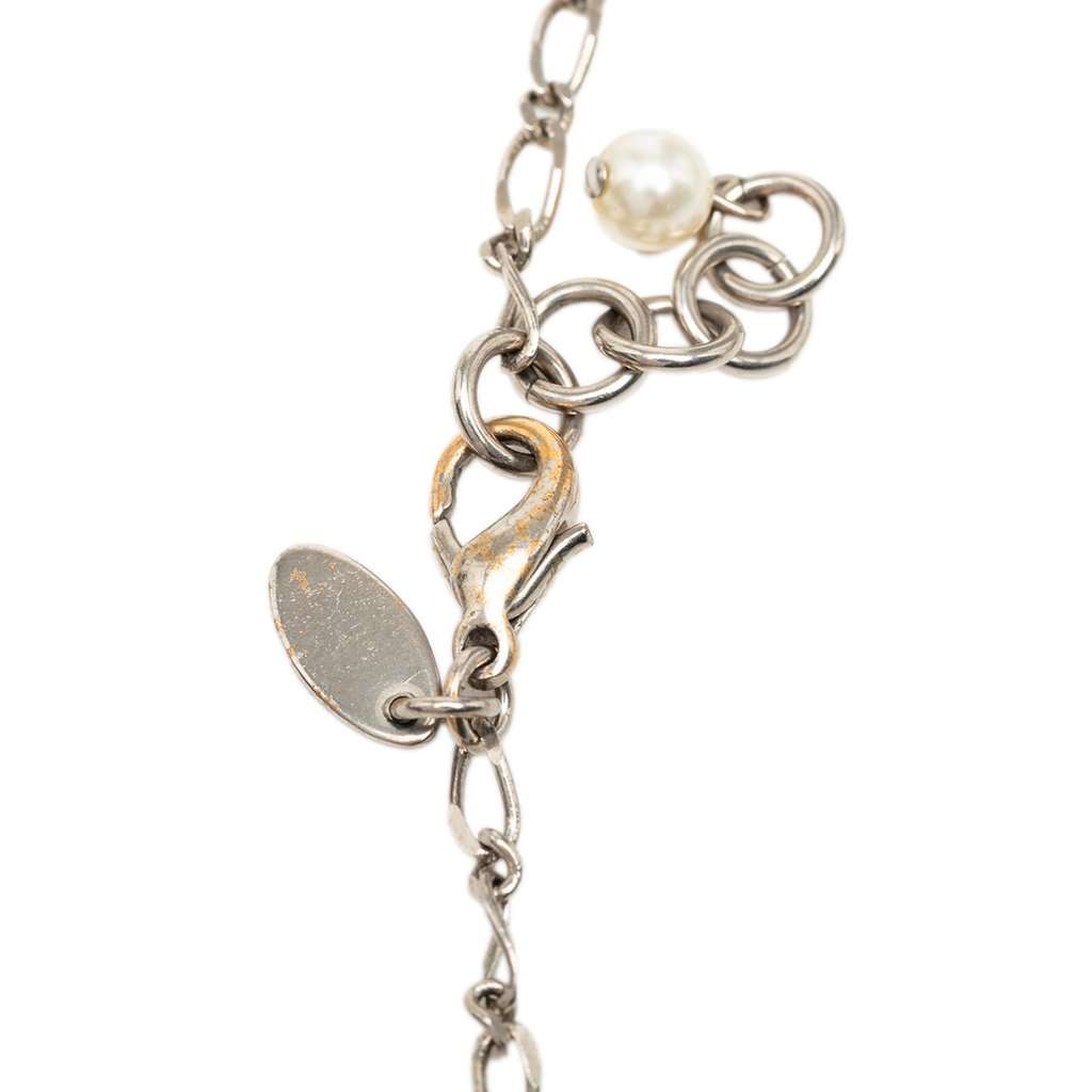 Chanel CC Brass and Gold Plated Faux Pearl Lucky Charm Necklace Silver Metal Very good - Box View