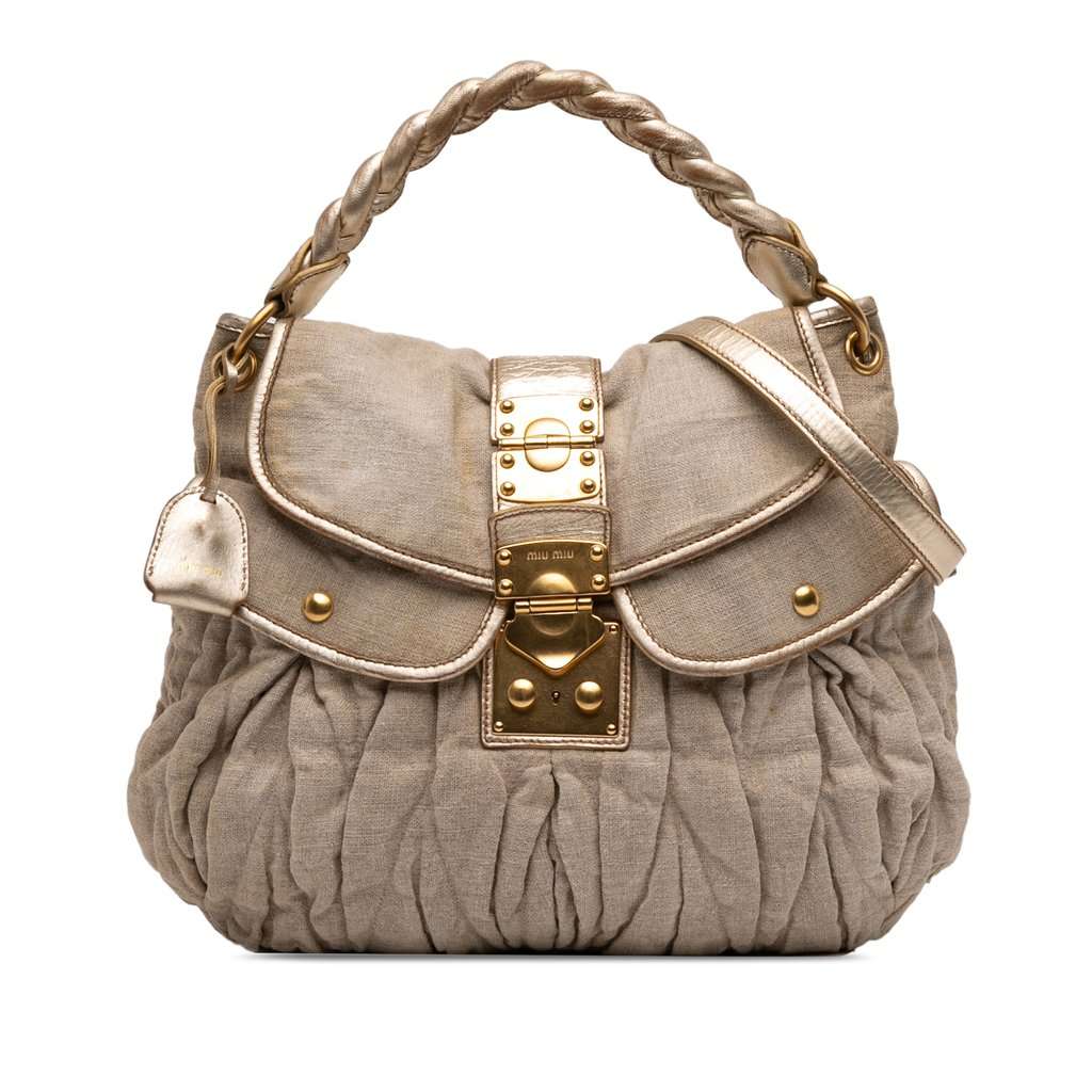 Miu Miu Matelasse Canvas Coffer Satchel Beige Good condition - Front View