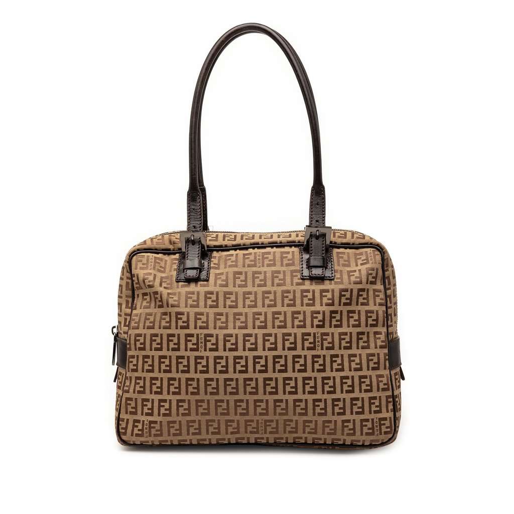 Fendi Zucchino Canvas Shoulder Bag Beige Good condition - Front View