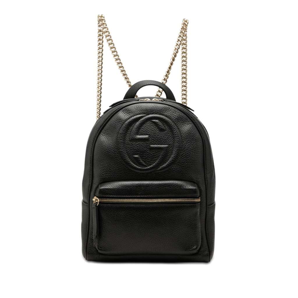 Gucci Pebbled Calfskin Soho Chain Backpack Black Leather Good condition - Front View
