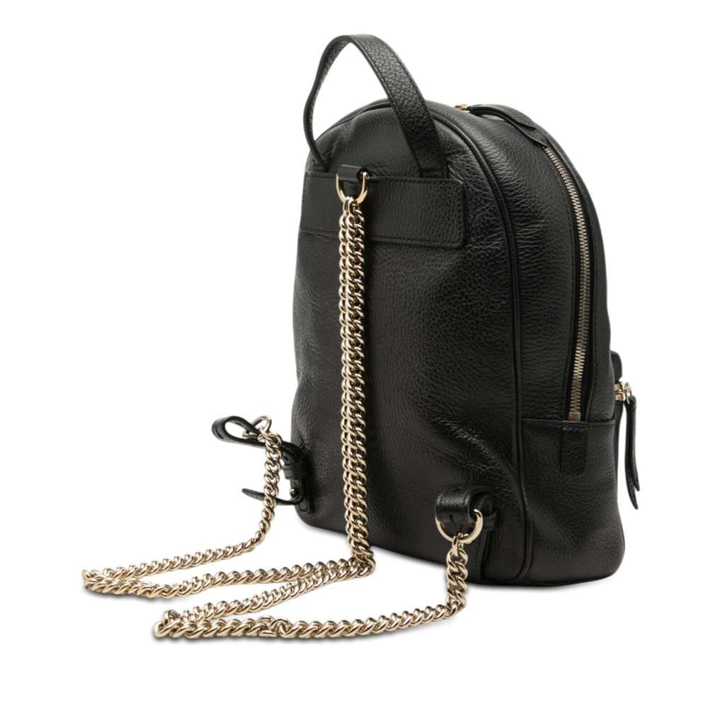 Gucci Pebbled Calfskin Soho Chain Backpack Black Leather Good condition - Back View
