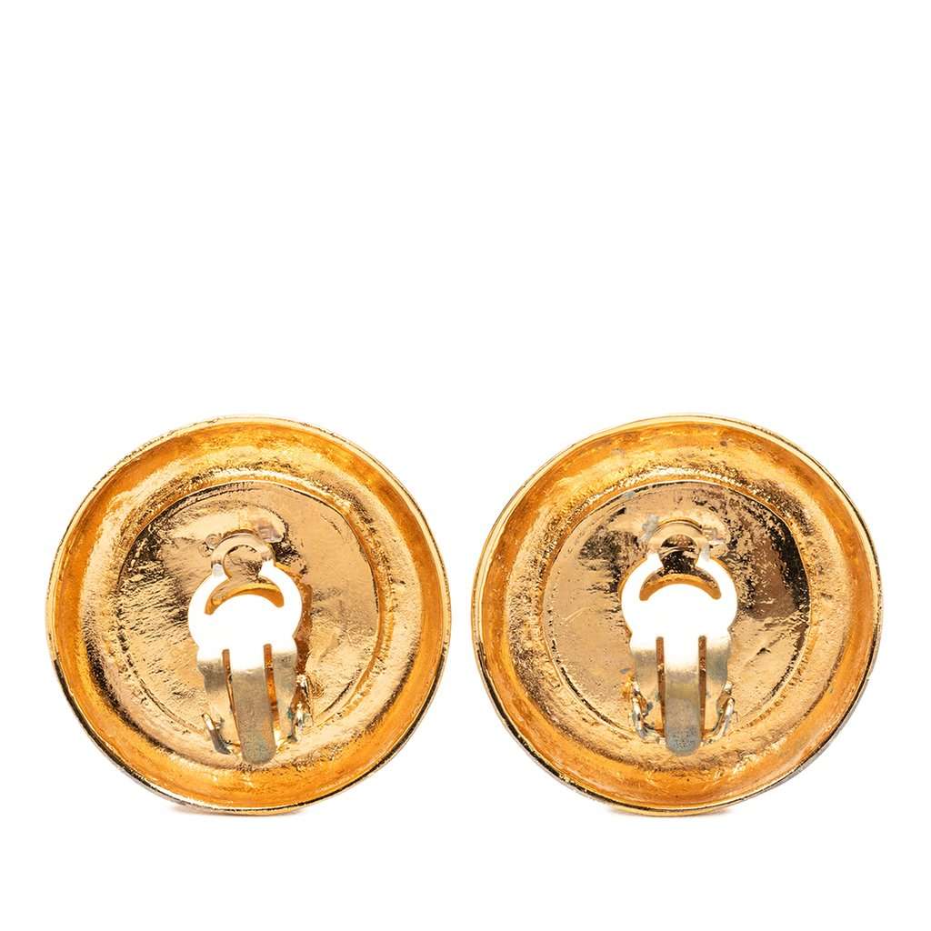 Chanel Gold Plated Faux Pearl 31 Rue Cambon Round Clip On Earrings Gold Metal Very good - Back View