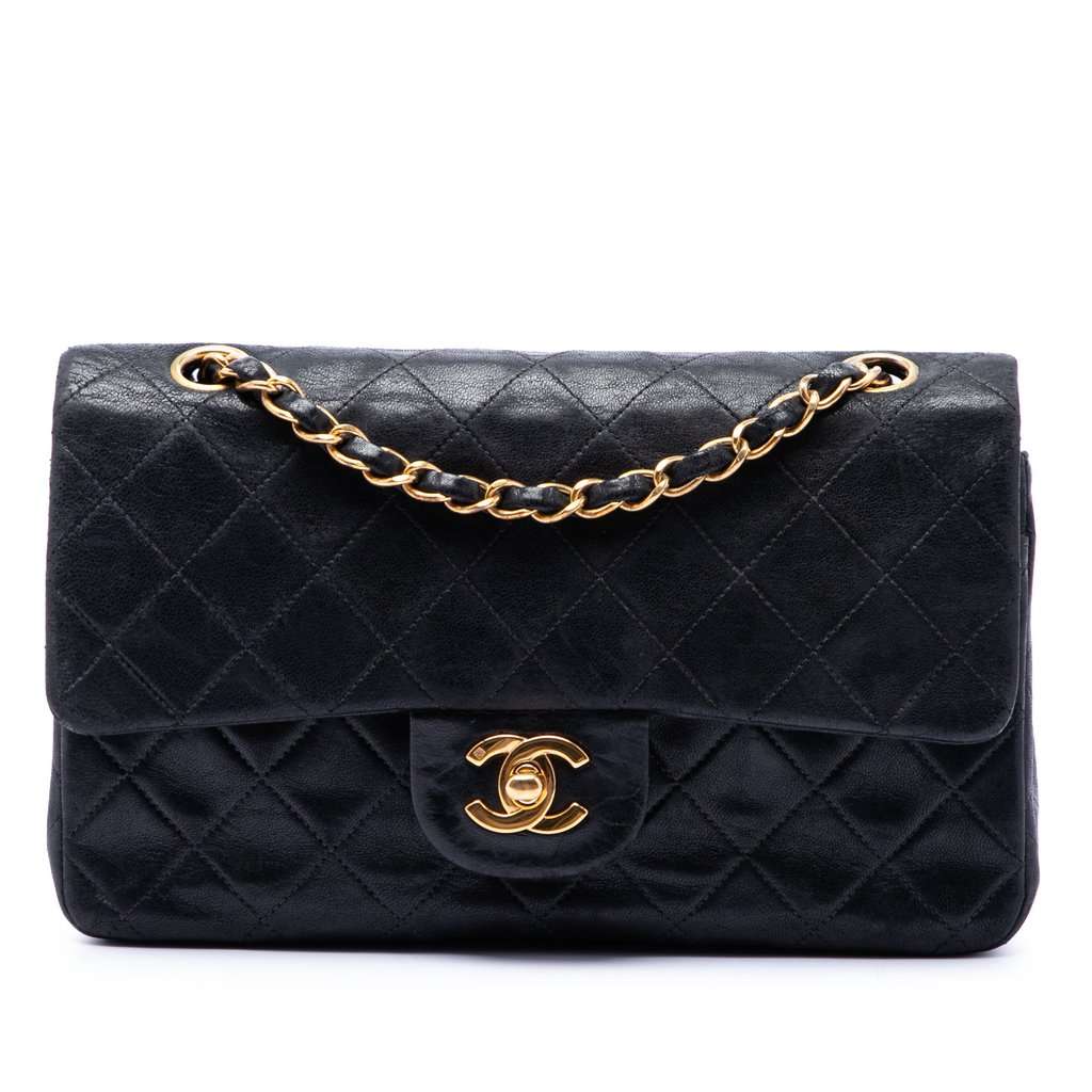 Chanel Small Classic Lambskin Double Flap Black Leather Very good condition - Front View