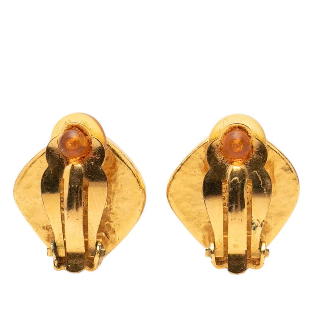 Chanel CC Gold and Silver Plated Rhombus Clip On Earrings Gold Metal Very good condition - Back View