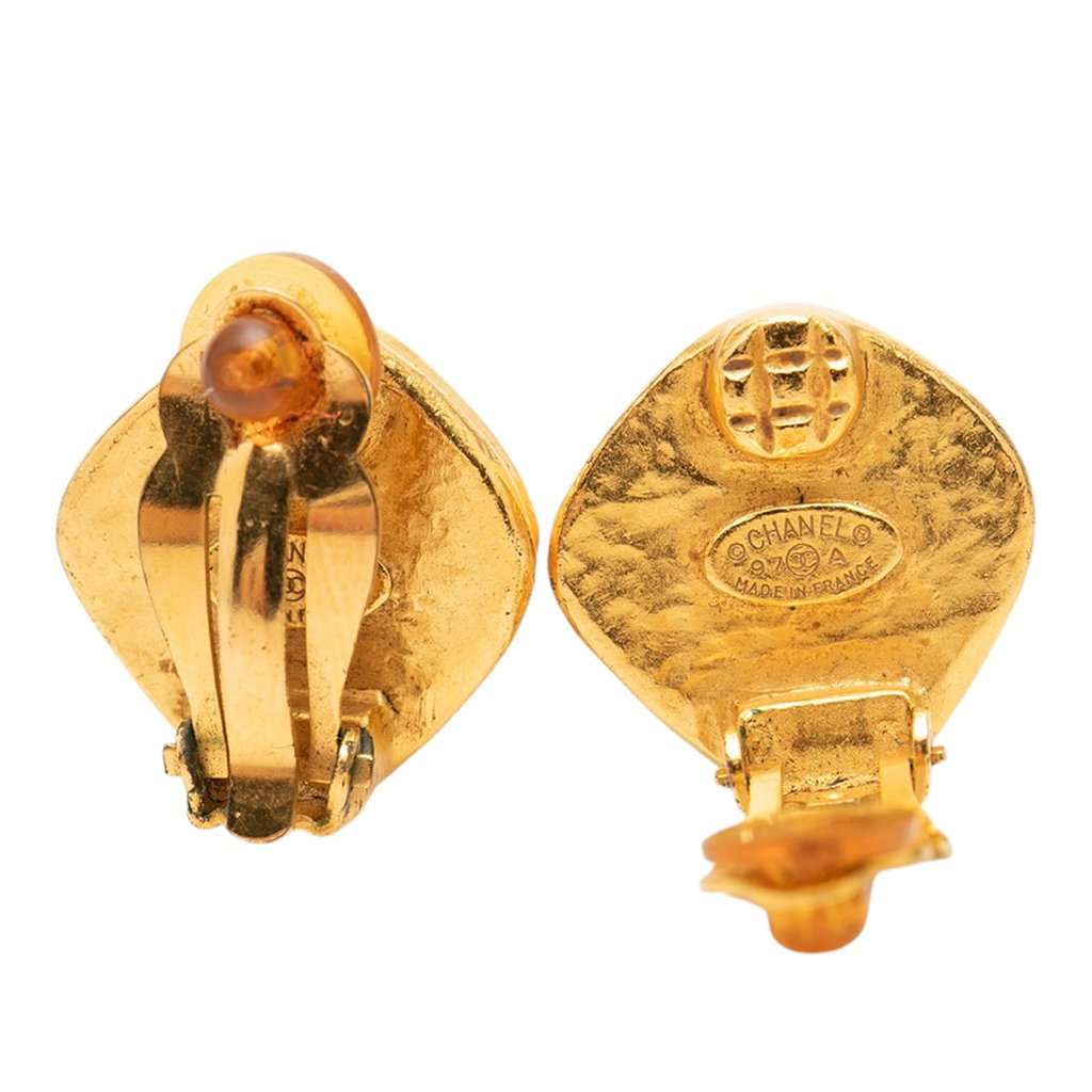 Chanel CC Gold and Silver Plated Rhombus Clip On Earrings Gold Metal Very good condition - Inside View