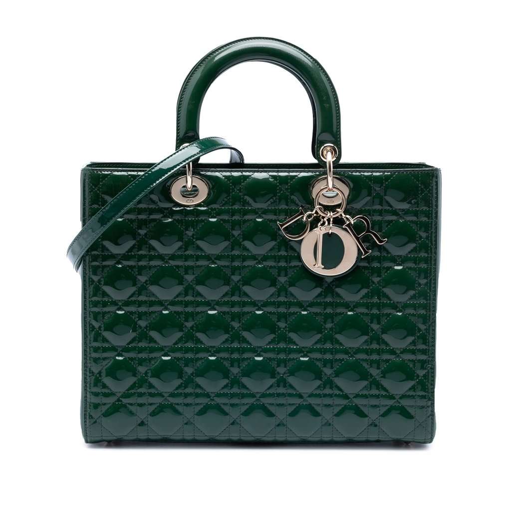 Dior Large Patent Cannage Lady Dior Green Leather Very good condition - Front View