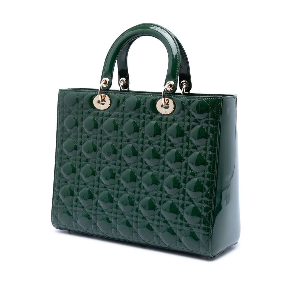 Dior Large Patent Cannage Lady Dior Green Leather Very good condition - Back View