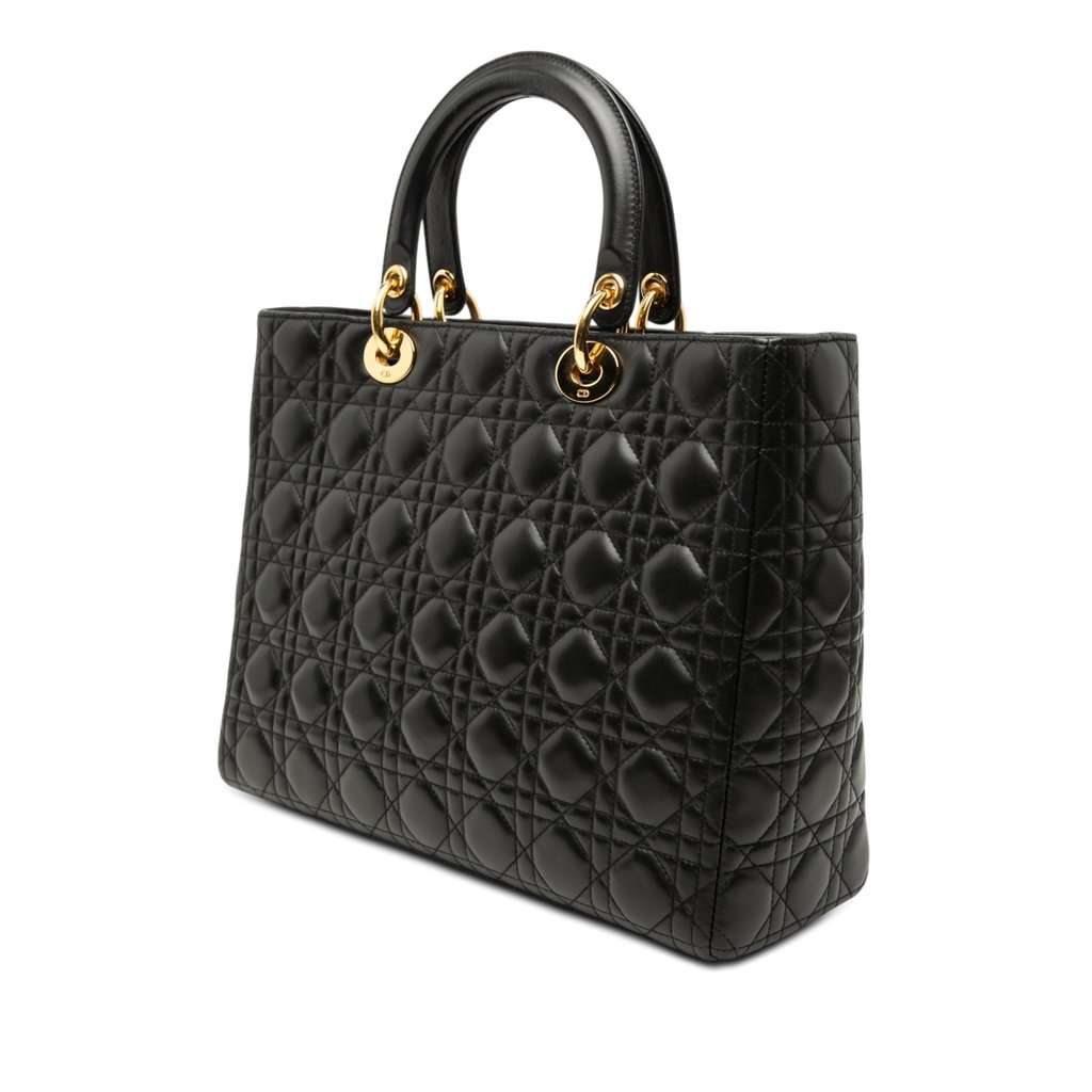 Dior Large Lambskin Cannage Lady Dior Black Leather Very good condition - Back View