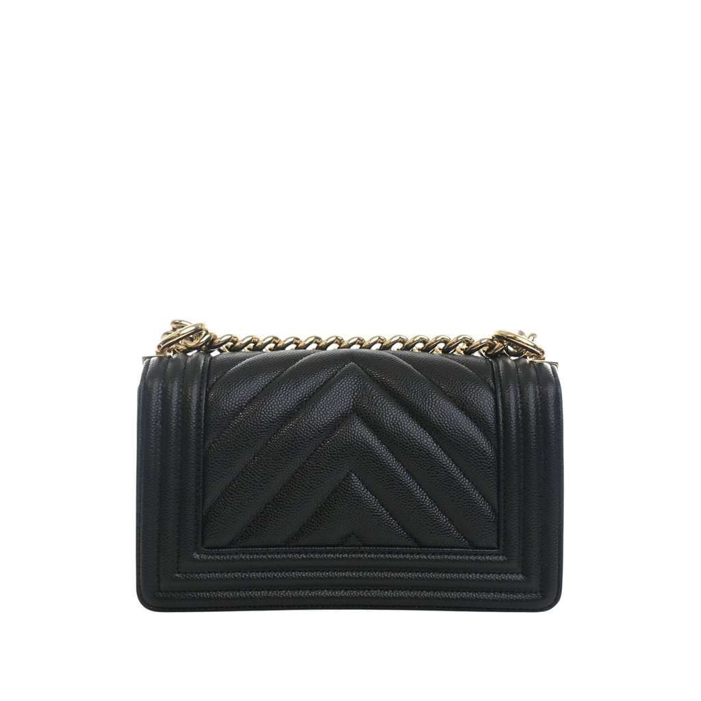 Chanel Small Chevron Caviar Boy Flap Black Leather Very good - Back View