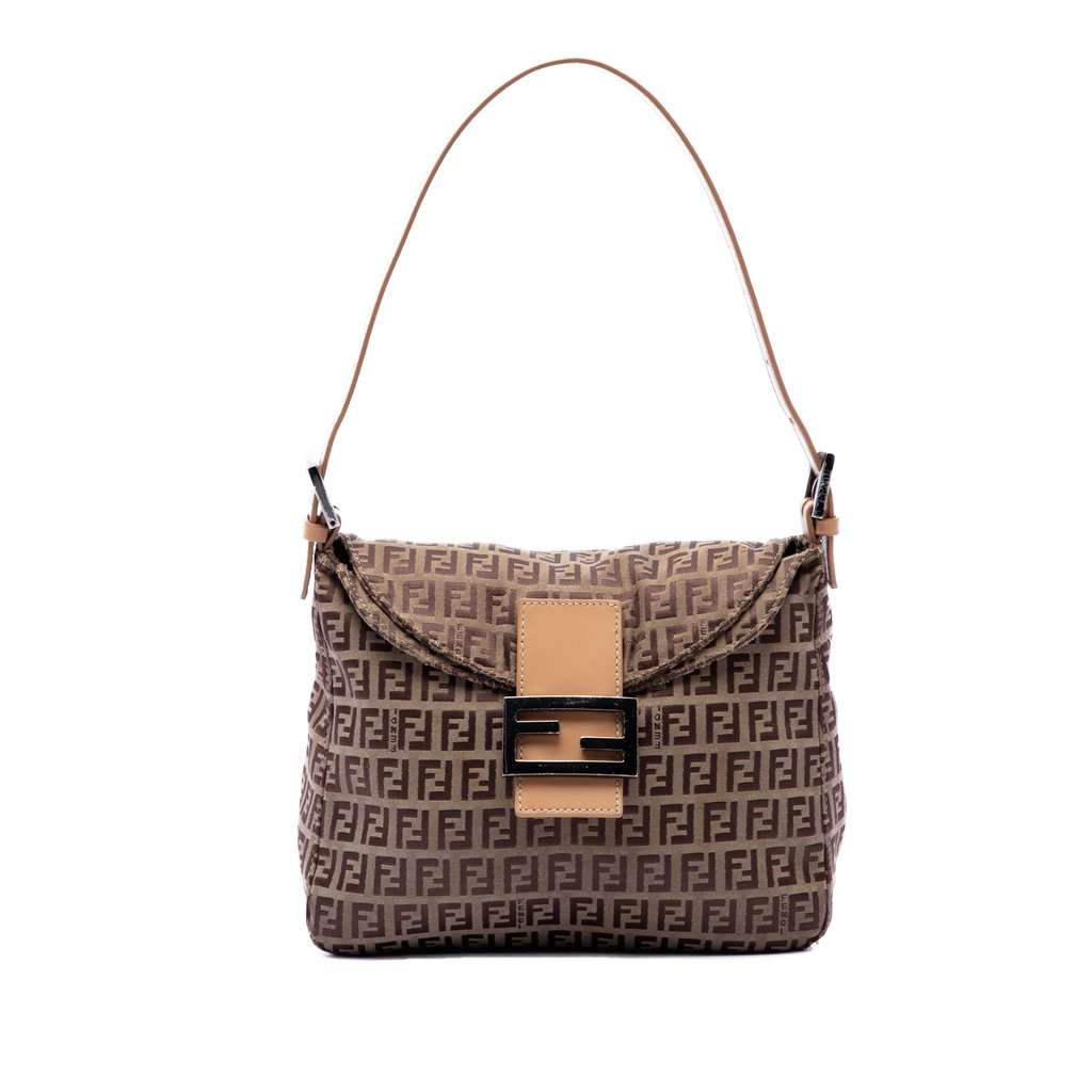Fendi Zucchino Canvas Double Flap Mamma Brown Very good condition - Front View