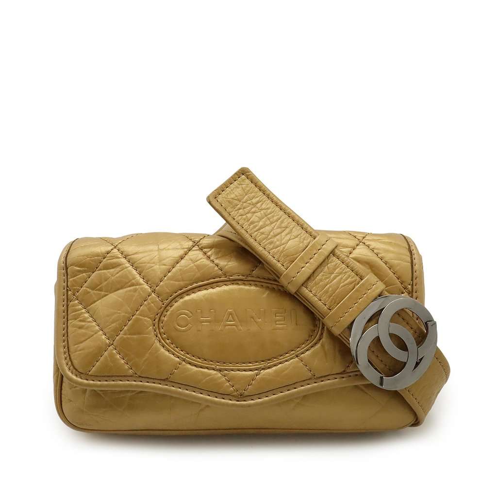 Chanel Quilted Aged Calfskin Vintage Ligne Messenger Flap Gold Leather Very good condition - Front View