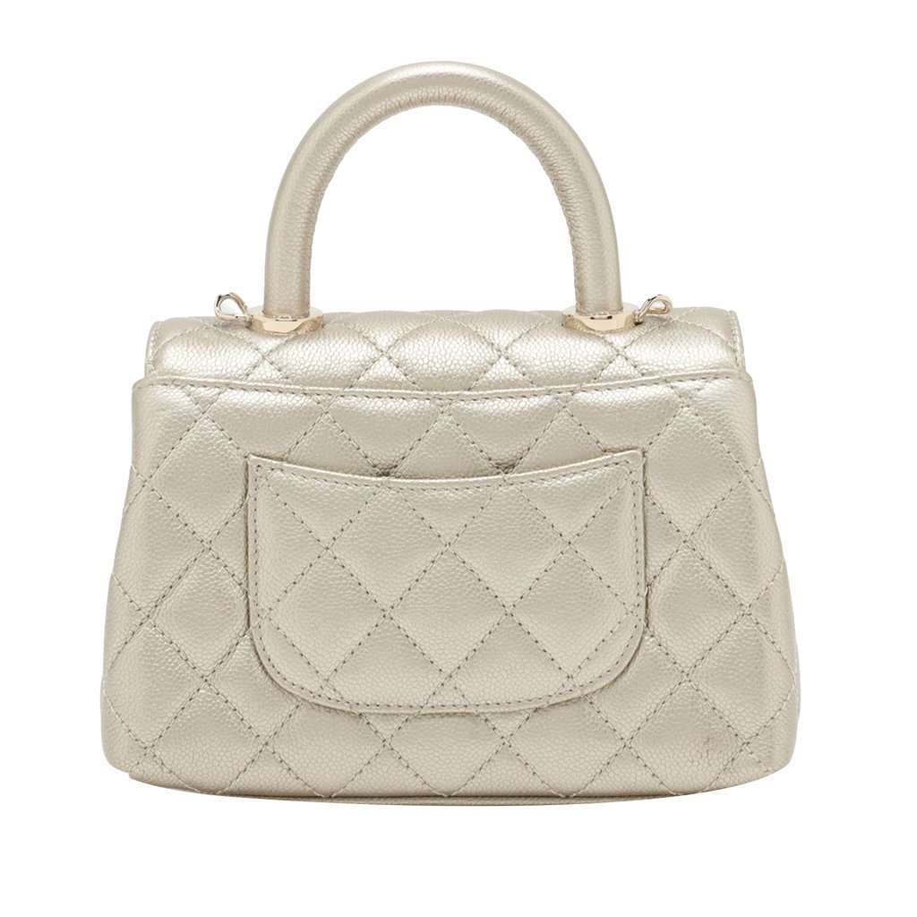 Chanel Mini Quilted Caviar Coco Top Handle Bag Gold Leather Never worn - Back View