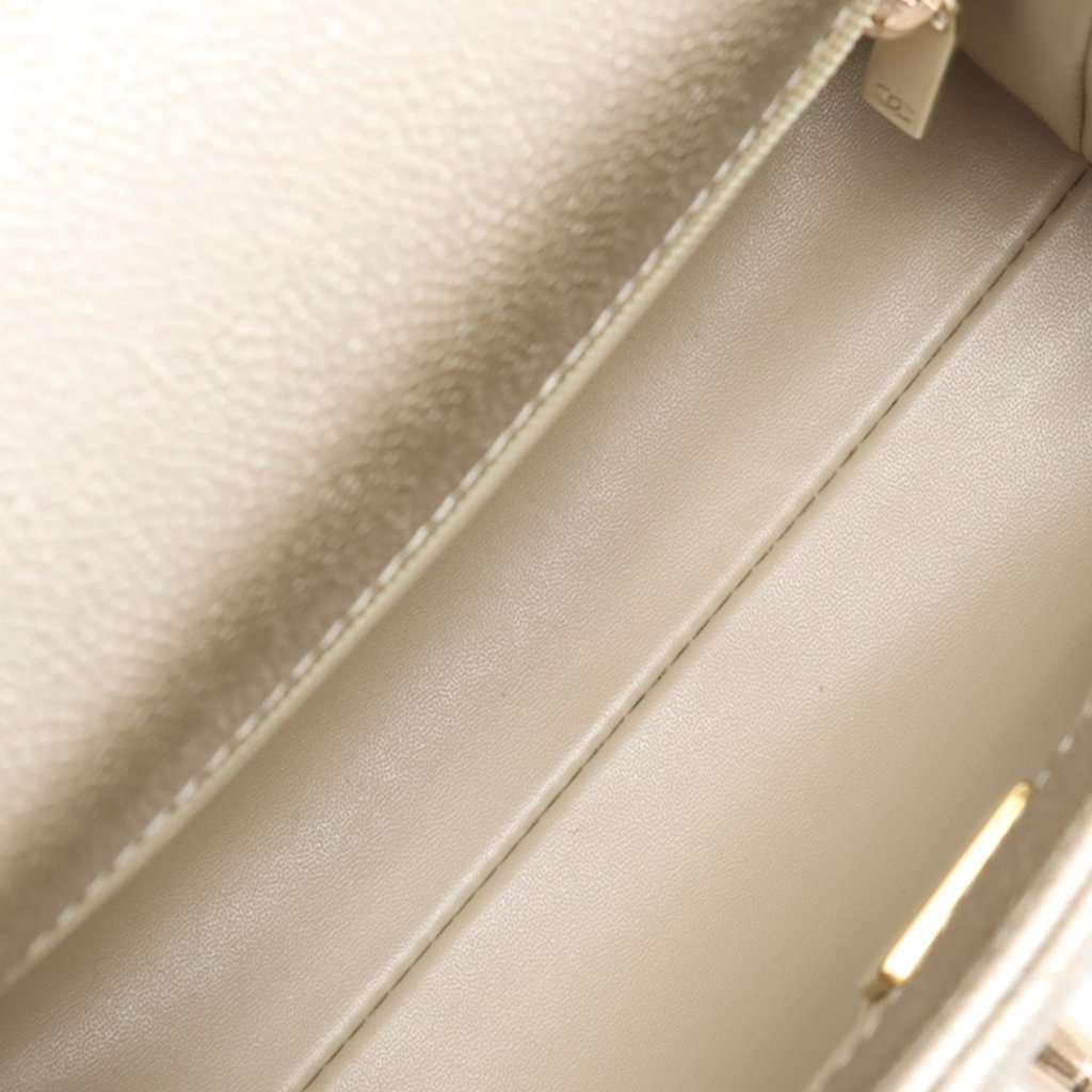 Chanel Mini Quilted Caviar Coco Top Handle Bag Gold Leather Never worn - Inside View